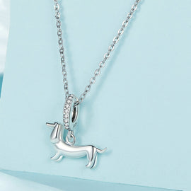 S925 Sterling Silver Cute Little Dachshund Pendant DIY Beaded Bracelet Accessories, SCC2561