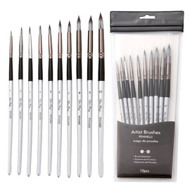 10 In 1 Nylon Hair Watercolor Paint Brush Set Wooden Handle Round Pointed Acrylic Painting Pens, 10 In 1