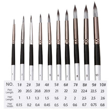 Load image into Gallery viewer, 10 In 1 Nylon Hair Watercolor Paint Brush Set Wooden Handle Round Pointed Acrylic Painting Pens, 10 In 1