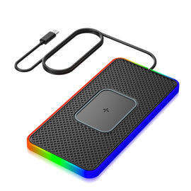 2 In 1 15W Car Mobile Phone Wireless Charger Non-slip Mat with Colorful Light, USB Cable 1m, USB-C/Type-C Cable 1m, USB Cable 0.3m, USB-C/Type-C Cable 0.3m