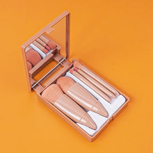 Load image into Gallery viewer, 5pcs/Set Medium Portable Makeup Brush Set With Mirror Mini Multifunctional Makeup Brush, Brown, Rose Red, Pink, Fluorescent Green