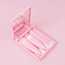 Load image into Gallery viewer, 5pcs/Set Medium Portable Makeup Brush Set With Mirror Mini Multifunctional Makeup Brush, Brown, Rose Red, Pink, Fluorescent Green