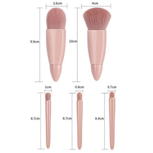 Load image into Gallery viewer, 5pcs/Set Medium Portable Makeup Brush Set With Mirror Mini Multifunctional Makeup Brush, Brown, Rose Red, Pink, Fluorescent Green