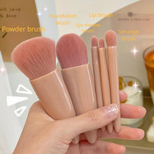 Load image into Gallery viewer, 5pcs/Set Medium Portable Makeup Brush Set With Mirror Mini Multifunctional Makeup Brush, Brown, Rose Red, Pink, Fluorescent Green