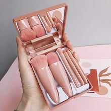 Load image into Gallery viewer, 5pcs/Set Medium Portable Makeup Brush Set With Mirror Mini Multifunctional Makeup Brush, Brown, Rose Red, Pink, Fluorescent Green
