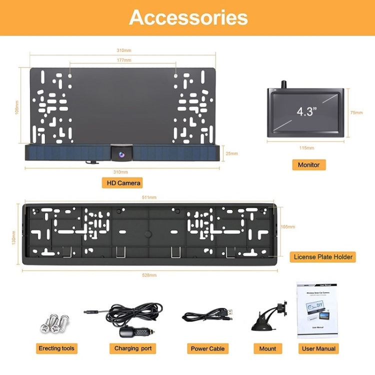 Solar Powered Rear View System Reversing Wireless Transmission Car Camera Display, RC01