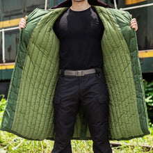 Load image into Gallery viewer, Long Civil Disaster Relief Cotton Coat Windproof Lengthened Cold-proof Fleece Thickened Cotton Coat, Green, Green (Demolished), Black, Black (Disassembly), 80/20 Polyester Card