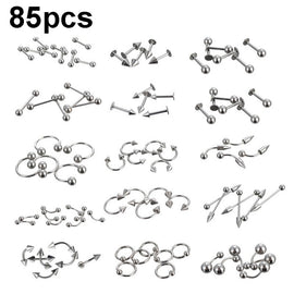 85pcs Piercing Jewelry Stainless Steel Lip Studs Eyebrow Studs Nose Studs