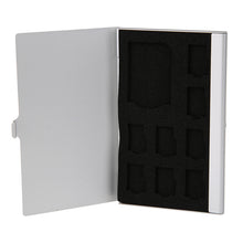 Load image into Gallery viewer, 1SD+ 8TF  Aluminum Micro SD Cards Holder Pin Storage Box 9 solts for SD/ SIM/TF Memory Card, Black, Silver