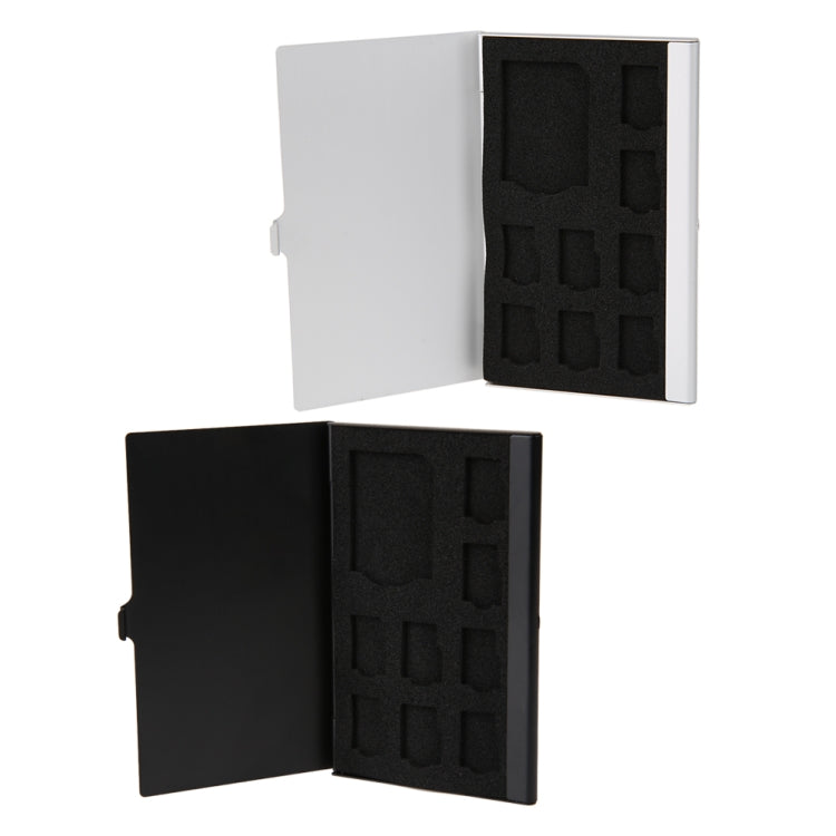 1SD+ 8TF  Aluminum Micro SD Cards Holder Pin Storage Box 9 solts for SD/ SIM/TF Memory Card, Black, Silver