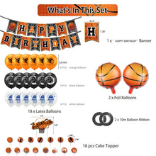 Load image into Gallery viewer, Basketball Theme Party Set Flag + Balloon + Cake Insert Set