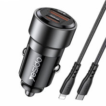 Load image into Gallery viewer, Car Charger QC3.0+PD30W Type-C/USB-C+USB Dual Port Quick Charge, Yesido Y54 With 8 Pin To Type-C/USB-C Line, Yesido Y55 With Double Type-C/USB-C Port Line
