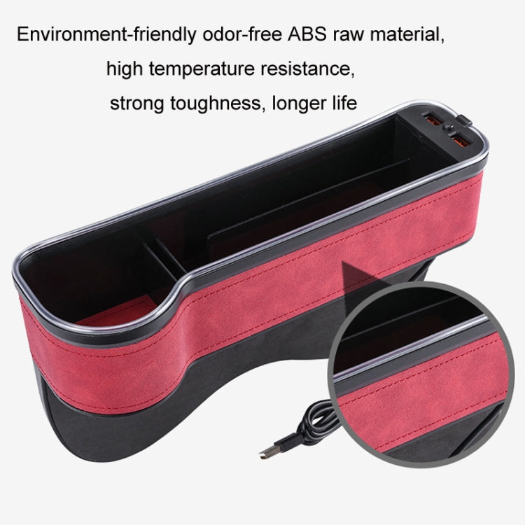 Car Central Control Seat Gap Storage Box with Dual USB Ambient Lights, Suede Wine Red Principal Driver, Suede Wine Red Co-pilot, Suede Coffee Principal Driver, Suede Coffee Co-pilot, Suede Black Principal Driver, Suede Black Co-pilot                   ...