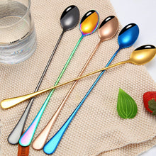 Load image into Gallery viewer, 304 Stainless Steel Long Handle Thickened Pointed Spoon Coffee Ice Drink Mixing Spoon, Stainless Steel Color, Titanium Gold, Rose Gold, Colorful, Titanium Black