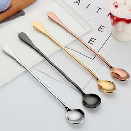 304 Stainless Steel Long Handle Thickened Round Spoon Coffee Ice Drink Mixing Spoon, Stainless Steel Color