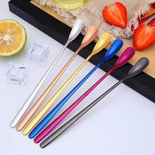 Load image into Gallery viewer, 15cm 304 Stainless Steel Spoon Coffee Square Head Spoon Long Handle Mixing Spoon, Stainless Steel Color, Titanium Gold, Rose Gold, Titanium Black, Blue, Purple
