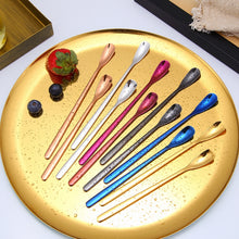 Load image into Gallery viewer, 15cm 304 Stainless Steel Spoon Coffee Square Head Spoon Long Handle Mixing Spoon, Stainless Steel Color, Titanium Gold, Rose Gold, Titanium Black, Blue, Purple