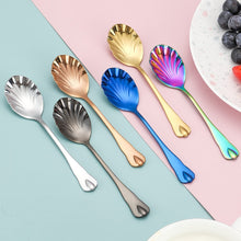 Load image into Gallery viewer, Stainless Steel Water Droplet Shell Spoon Ice Cream Spoon Coffee Mixing Spoon, Stainless Steel Color, Gold, Rose Gold, Colorful, Blue, Black