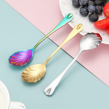 Load image into Gallery viewer, Stainless Steel Water Droplet Shell Spoon Ice Cream Spoon Coffee Mixing Spoon, Stainless Steel Color, Gold, Rose Gold, Colorful, Blue, Black