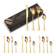 Load image into Gallery viewer, 16pcs/set Carton Boxed Gold-Plated Stainless Steel Knife and Fork Set Western Cutlery, Stainless Steel Color, Gold, Rose Gold, Colorful, Black