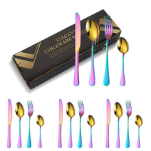 Load image into Gallery viewer, 16pcs/set Carton Boxed Gold-Plated Stainless Steel Knife and Fork Set Western Cutlery, Stainless Steel Color, Gold, Rose Gold, Colorful, Black