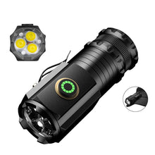 Load image into Gallery viewer, 3 LED Mini Flashlight Rechargeable Waterproof 2000LM Super Bright Torch, Tail No Magnet, Tail Magnet