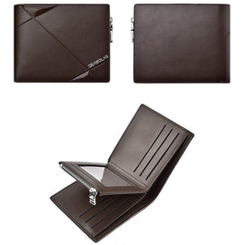DEABOLAR Men Short PU Leather Tri-fold Horizontal Wallet Large-capacity Multi-card Wallet