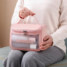 Load image into Gallery viewer, PVC Translucent Cosmetic Bag Frosted Toiletry Bag PU Flip Top Bath Bag