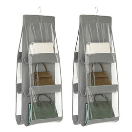 2pcs Double Sided Transparent Storage Bag Bedroom Wardrobe Storage Dustproof Hanging Bag, Gray 6 Grid, Black 6 Grid, Gray 8 Grid, Black 8 Grid