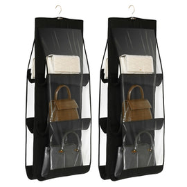 2pcs Double Sided Transparent Storage Bag Bedroom Wardrobe Storage Dustproof Hanging Bag, Gray 6 Grid, Black 6 Grid, Gray 8 Grid, Black 8 Grid