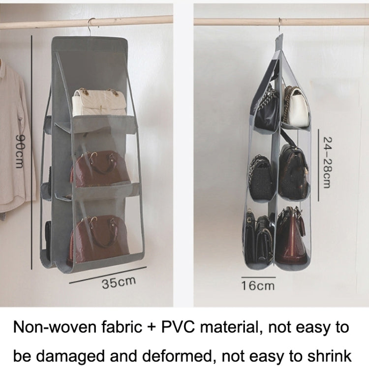 2pcs Double Sided Transparent Storage Bag Bedroom Wardrobe Storage Dustproof Hanging Bag, Gray 6 Grid, Black 6 Grid, Gray 8 Grid, Black 8 Grid