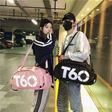 Load image into Gallery viewer, Wet and Dry Separation Fitness Backpack Swimming Taekwondo Waterproof Travel Bag, Red, Black Bottom White Word, Black Bottom Yellow Word, Simple Black Bottom Blue Word, Blue