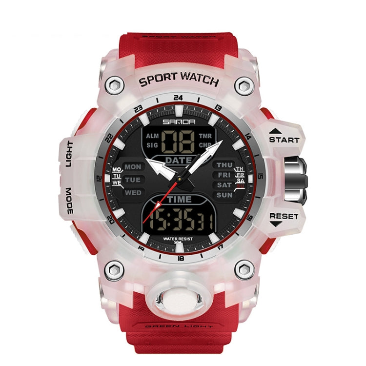 SANDA Green Light Alarm Clock Multifunctional Waterproof Shockproof Transparent Watch