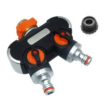 Load image into Gallery viewer, Garden Irrigation And Watering One Pass Two Faucet Water Divider, With Plastic Adapter, With Copper Adapter, With Thread European Connector, With Thread European Connector+Plastic Nipple Connector