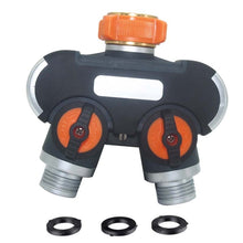 Load image into Gallery viewer, Garden Irrigation And Watering One Pass Two Faucet Water Divider, With Plastic Adapter, With Copper Adapter, With Thread European Connector, With Thread European Connector+Plastic Nipple Connector