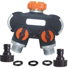 Load image into Gallery viewer, Garden Irrigation And Watering One Pass Two Faucet Water Divider, With Plastic Adapter, With Copper Adapter, With Thread European Connector, With Thread European Connector+Plastic Nipple Connector