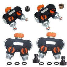 Load image into Gallery viewer, Garden Irrigation And Watering One Pass Two Faucet Water Divider, With Plastic Adapter, With Copper Adapter, With Thread European Connector, With Thread European Connector+Plastic Nipple Connector