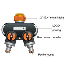 Load image into Gallery viewer, Garden Irrigation And Watering One Pass Two Faucet Water Divider, With Plastic Adapter, With Copper Adapter, With Thread European Connector, With Thread European Connector+Plastic Nipple Connector