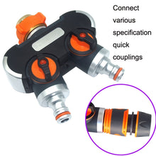 Load image into Gallery viewer, Garden Irrigation And Watering One Pass Two Faucet Water Divider, With Plastic Adapter, With Copper Adapter, With Thread European Connector, With Thread European Connector+Plastic Nipple Connector