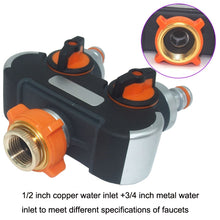 Load image into Gallery viewer, Garden Irrigation And Watering One Pass Two Faucet Water Divider, With Plastic Adapter, With Copper Adapter, With Thread European Connector, With Thread European Connector+Plastic Nipple Connector