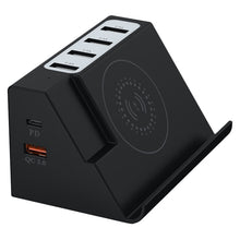 Load image into Gallery viewer, PD 20W +QC 3.0 Wireless Charging+6 Ports Multi-function Charger, Black