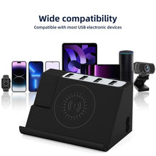 Load image into Gallery viewer, PD 20W +QC 3.0 Wireless Charging+6 Ports Multi-function Charger, Black