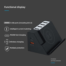 Load image into Gallery viewer, PD 20W +QC 3.0 Wireless Charging+6 Ports Multi-function Charger, Black