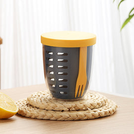 600ml Fruit and Veggie Snack Cup with Lid and Fork Airtight Leak-proof Salad Box