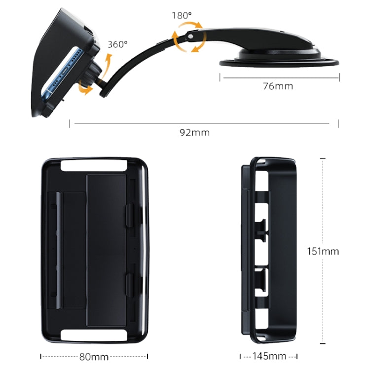Car Suction Cup Dashboard Mobile Phone Holder with Sun Visor Folding Rotating Car Mount, Joint Model, Hose Model
