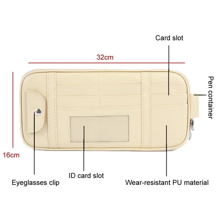 Car Driver License Storage Bag Sun Visor Sunglasses Card Holder, Beige