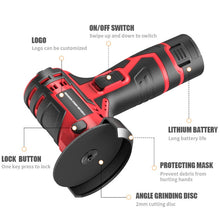 Load image into Gallery viewer, HILDA 12V 3 Inch Li-Ion Angle Grinder Home Cutting And Sanding Machine, EU Plug, Plastic Package With 1 Battery, Carton Package With 1 Battery, Plastic Package With 2 Battery, Carton Package With 2 Battery
