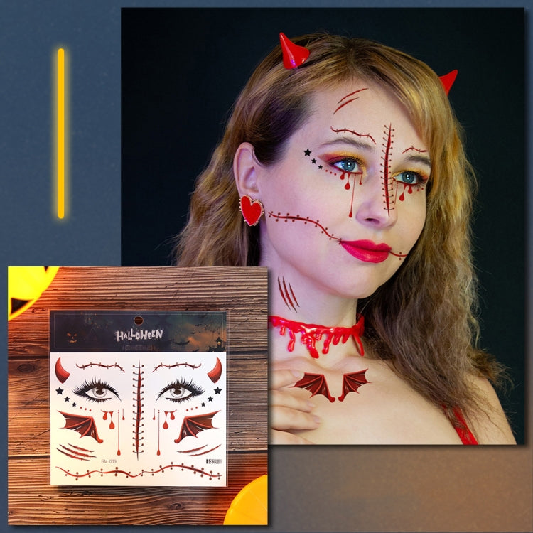 10pcs Halloween Scar Waterproof Tattoo Sticker Simulated Face Horror Stickers, RM-037, RM-038, RM-039, RM-040, RM-041, RM-042, RM-043, RM-044, RM-045, RM-046