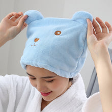 Load image into Gallery viewer, Cartoon Bear Thickened Coral Velvet Hair Drying Cap Strong Water-absorbent Quick-drying Turban