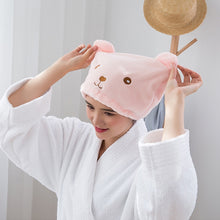 Load image into Gallery viewer, Cartoon Bear Thickened Coral Velvet Hair Drying Cap Strong Water-absorbent Quick-drying Turban